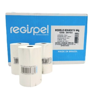 BOBINA TERMICA PDV 80X40 BRANCA CX 30 UNIDS  REGISPEL