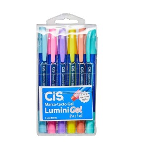 CANETA MARCA-TEXTO LUMINI GEL 6 CORES PASTEL CIS