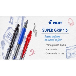 CANETA SUPER GRIP RETRÁTIL 1.6 AZUL PILOT