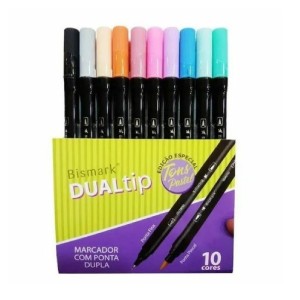 MARCADOR PONTA DUPLA DUALTIP 10 CORES TONS PASTEL BISMARK