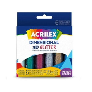 TINTA RELEVO DIMENSIONAL 3D GLITTER C/ 6 CORES ACRILEX