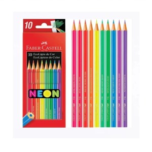 LÁPIS DE COR SEXTAVADO 10 CORES NEON FABER-CASTELL