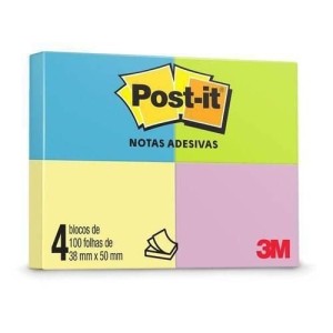 BLOCO DE NOTAS ADESIVAS POST-IT 400 FLS 4 CORES 50X38MM 3M