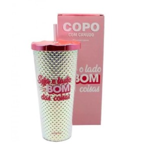 COPO CANUDO TEXTURA HOLOGRÁFICO 750ML SEJA O LADO ZONA CRIATIVA