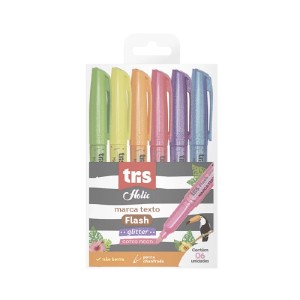 MARCA TEXTO FLASH GLITTER NEON TROPICAL C/6 TRIS