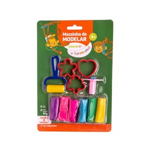 KIT MASSA DE MODELAR 6 CORES MAIS 5 PECAS LEO&LEO