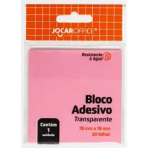 BLOCO ADESIVO TRANSPARENTE ROSA 76MMX76MM 50FLS JOCAR