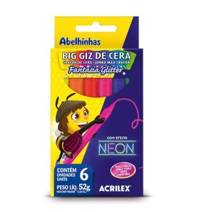 BIG GIZ DE CERA FANTASIA GLITTER C/ EFEITO NEON 6 UN ACRILEX