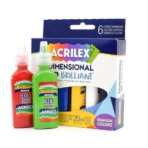 TINTA RELEVO DIMENSIONAL 3D BRILLIANT C/ 6 CORES ACRILEX