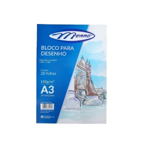 BLOCO DESENHO A3 150G C/ 20 FOLHAS BRANCO MENNO