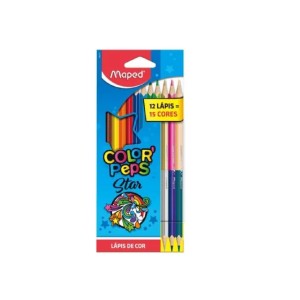 LÁPIS DE COR TRIANGULAR 12 LÁPIS C/ 15 COLOR PEPS STAR MAPED
