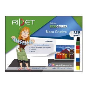 BLOCO CRIATIVO ECOCORES A4+ 120G 8 CORES 32FLS RIDET