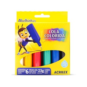 COLA COLORIDA ABELHINHAS 6 CORES ACRILEX