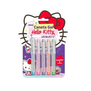 CANETA GEL MINI HELLO KITTY 1.0 COLORIDA COM 5 UNID LEO&LEO