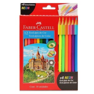 LÁPIS DE COR SEXTAVADO 12 CORES + 6 CORES NEON FABER-CASTELL